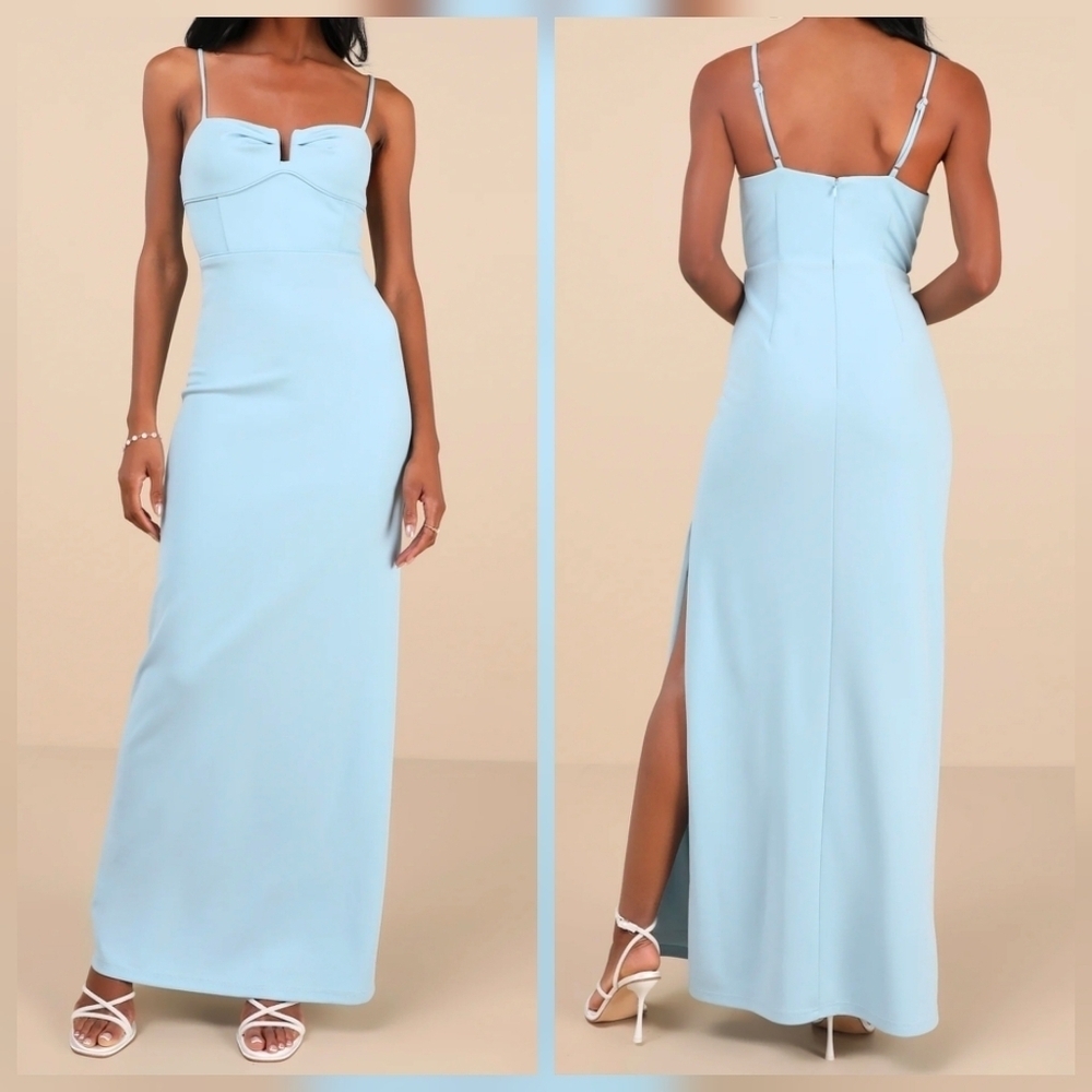 Lulus Romantic Existence Light Blue Column Maxi Dress, Size Small